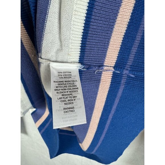 Halogen Womens Blue Striped Long Sleeve Sweater X1 Cotton/Viscose Blend - Picture 3 of 7